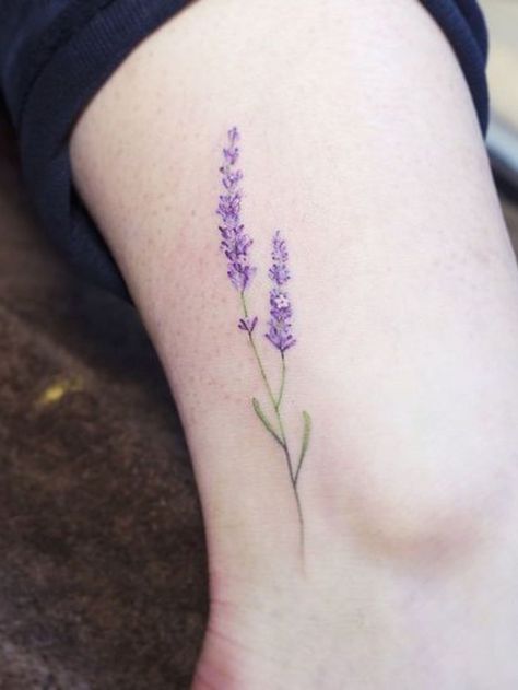 14 Delicate Flower Tattoos That Aren't Naff  - ELLEUK.com                                                                                                                                                                                 More Wildflowers Tattoo, Delicate Flower Tattoo, Lilac Tattoo, Pretty Flower Tattoos, Flower Tattoo Meanings, Lavender Tattoo, Small Flower Tattoos, Tatuaje A Color, Lavender Flower