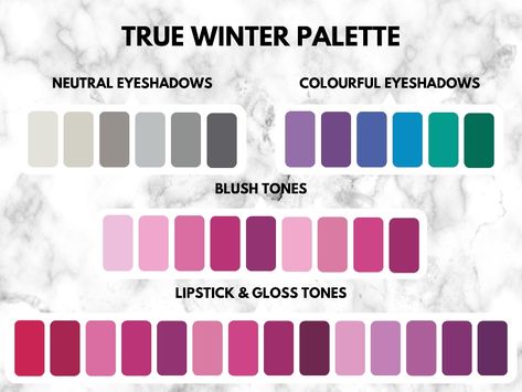 True Winter Palette, True Winter Makeup, True Winter Color Palette, Winter Skin Tone, Winter Eyeshadow, Winter Lipstick, Cool Winter Color Palette, Deep Winter Palette, Lip Color Shades