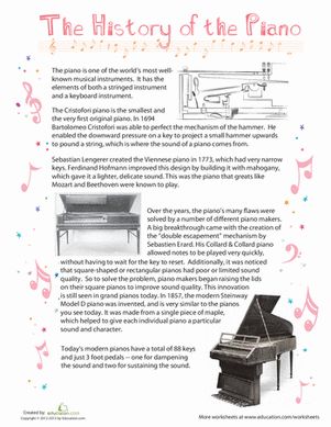 Masterful musicians can learn the origins of the piano with this music history worksheet. Piano History, Piano Worksheets, Piano Pedagogy, Piano Classes, Piano Teaching Resources, Music Teaching Resources, History Worksheets, Homeschool Music, Music Worksheets