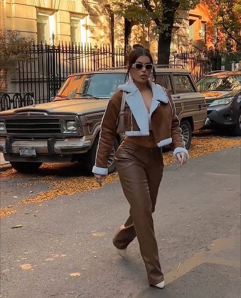 The Autumn edit 🍂🍁 Brown Leather Top Outfit, Leather Top Outfit, Brown Leather Top, Street Style Fall Outfits, Leather Jumpsuit, Brown Fall, Accessories Style, Jumpsuit Outfit, Fall Street Style