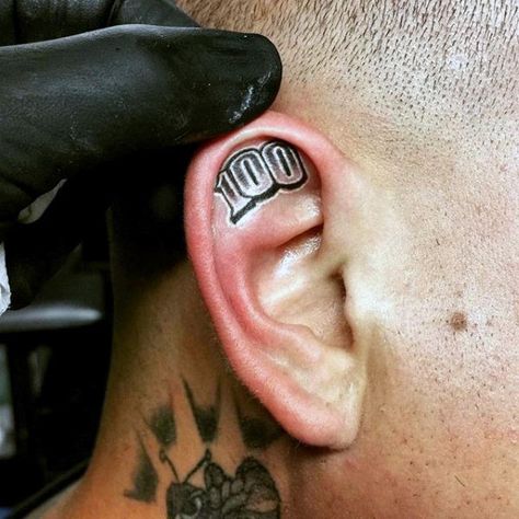 One Hundred Mens Ear Tattoo Designs Ear Tattoos For Men, Inner Ear Tattoo, Happiness Tattoo, Army Tattoos, Ear Tattoo Ideas, Ear Tattoos, Font Ideas, Omerta Tattoo, Tattoo Inspiration Men