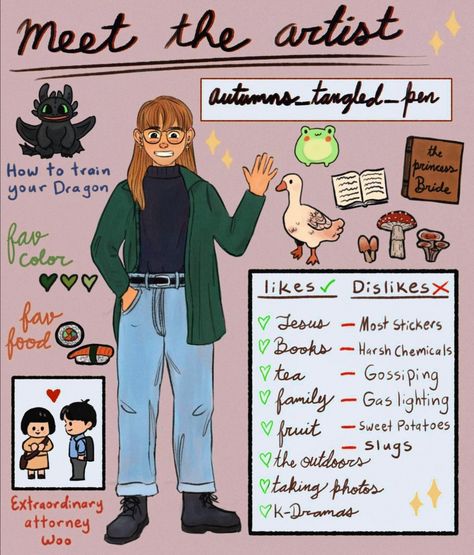 My digital meet the artist 🎨 Meet The Creator Template, Meet The Artist Template, Meet The Oc, Meet The Character, Backpack Drawing, Res Life, Character Sheets, Food Stickers, Reference Poses