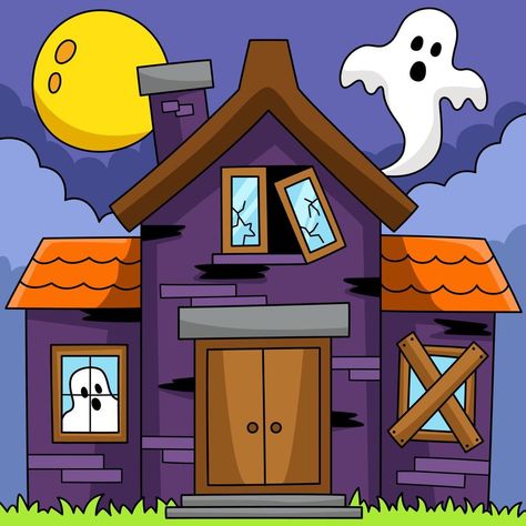 Haunted House Halloween Colored Illustration Haunted House Clipart, School Volunteer, Haunted House Halloween, Casa Halloween, House Cartoon, House Clipart, Spooky House, Minecraft Blueprints, House Illustration