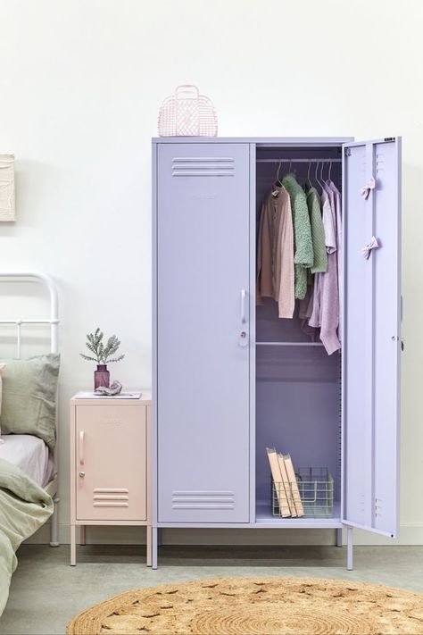 Locker Bedroom Ideas, Locker For Bedroom, Locker In Room, Lockers In Bedroom, Wardrobe Locker Design, Mustard Made Locker, Locker In Bedroom, Locker Room Aesthetic, Lilac Furniture