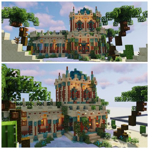 Minecraft House Themes, Mesa House Minecraft, Minecraft Desert Builds, Minecraft Desert House, Minecraft Oasis, Oasis House, Minecraft Desert, Minecraft Steampunk, Minecraft Structures