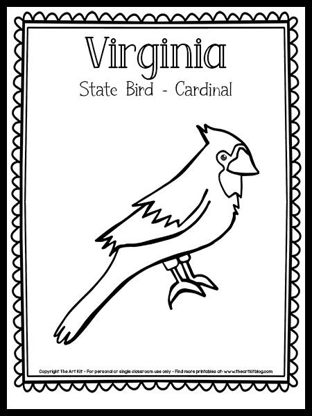 Virginia State Bird Coloring Page (Cardinal) {FREE Printable!} - The Art Kit Bird Coloring Page, Ohio State Flag, Birds For Kids, Kids Worksheet, Bird Coloring, Flag Coloring Pages, State Symbols, Kentucky State, The 50 States