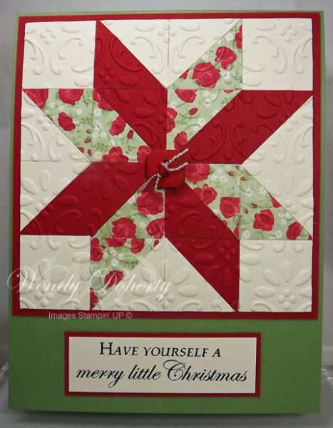 Quilted Christmas Star by Wdoherty - Cards and Paper Crafts at Splitcoaststampers Quilted Star, Patchwork Cards, Sewing Cards, Fabric Cards, Homemade Christmas Cards, Diy Christmas Cards, Christmas Quilts, Christmas Cards To Make, Christmas Card Design