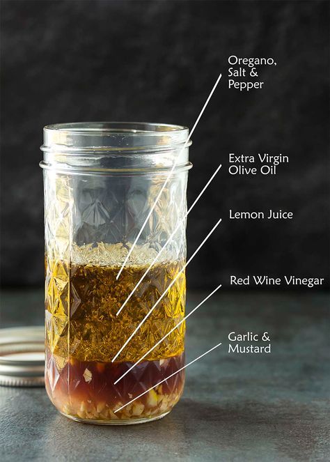 Here is the best homemade Greek salad dressing! This classic vinaigrette with lemon juice, red wine vinegar, olive oil and other pantry ingredients is easy to shake up in a mason jar. Perfect over traditional Greek salad. | justalittlebitofbacon.com #saladrecipes #salad #saladdressing #vinaigrette #greekrecipes #greek Pantry Salad, Red Wine Vinegar Salad Dressing, Homemade Greek Salad Dressing, Homemade Greek Salad, Traditional Greek Salad, Vinegar Salad Dressing, Greek Vinaigrette, Salad Dressing Recipes Healthy, Greek Salad Dressing