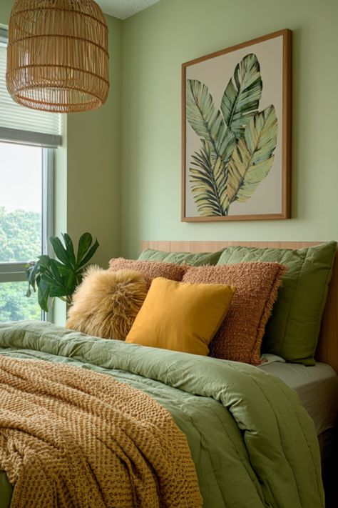 Looking for the perfect color for your boho dorm room? Sage green is soothing and versatile. Add a touch with pillows, throws, or small decor pieces to create a calming yet stylish space. Pair it with earthy tones for a truly harmonious look. Ready to relax in a sage green boho retreat? Dorm Room Sage Green, Boho Dorm Room Decor, Room Sage Green, Boho Dorm Room Ideas, Boho Dorm Room, Boho Dorm, Cozy Fall Bedroom, Dorm Room Ideas, Relax And Unwind