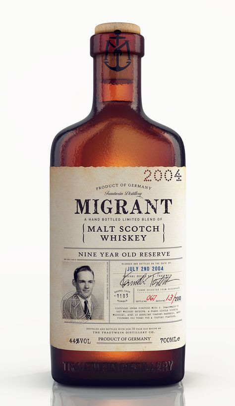 Migrant Whiskey Packaging, Whiskey Label, Whiskey Brands, Etiquette Vintage, Alcohol Packaging, Vintage Packaging, Creative Package, Scotch Whiskey, Packaging Labels Design