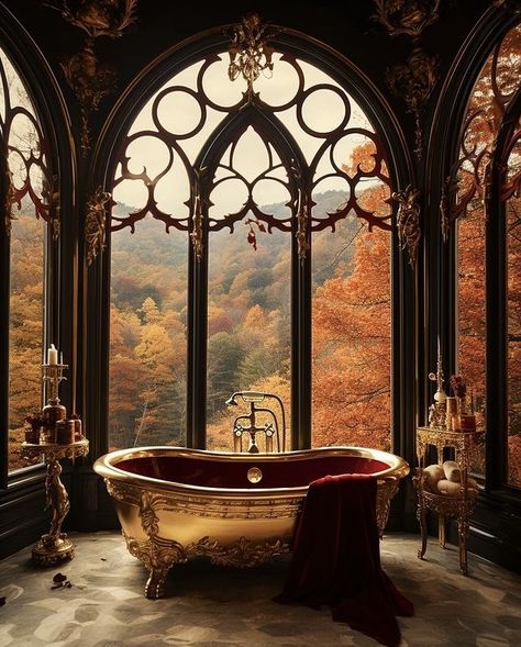 English Home Design, Collage Apartment, Gothic Bathroom Ideas, Autumn Court, Gothic Bathroom, Selling On Amazon, Fantasy Rooms, Dream Bath, Castle House