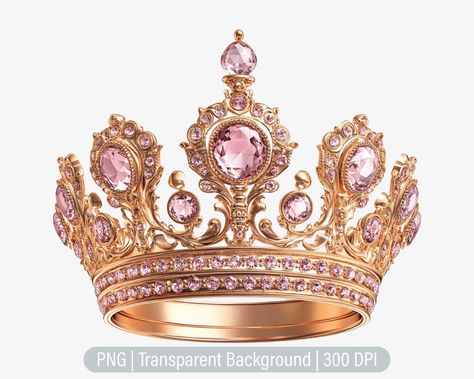 Pink And Gold Tiara, Princess Crown Png, Pink Crown-shaped Wedding Jewelry, Gold Crown With Pink Jewels, Crown Clipart, Princess Png, Crown Pink, Rose Png, Rosé Png