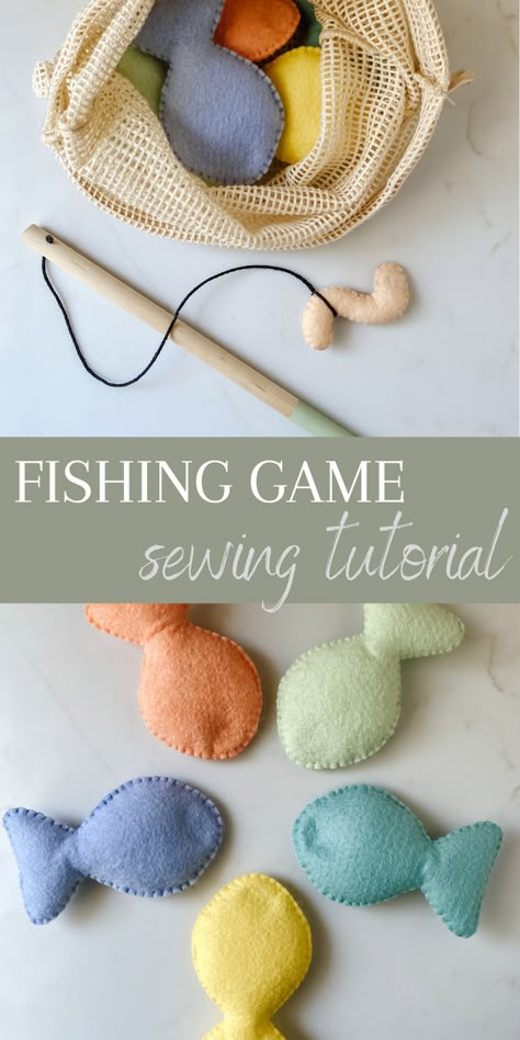 Fishing Game Sewing Tutorial - Felt Fishing Game Diy, Simple Sewing Projects For Christmas Gifts, Diy Sewing Stuffed Animals, Sewing Baby Toys Free Pattern, Sewing Projects For Little Boys, Things To Sew For Toddlers, Hand Sewn Stuffed Animals Free Pattern, Baby Toys Sewing Patterns, Homemade Felt Toys