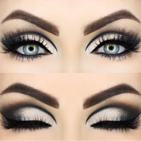 15 Smokey Eye Makeup Looks For Any Eye Shape - Society19 Ozzie Maquillage Goth, Eye Makeup Cut Crease, Smokey Eye Makeup Look, Cut Crease Eye, White Eyeshadow, Eye Makeup Looks, Cut Crease Makeup, Eye Makeup Steps, Makijaż Smokey Eye