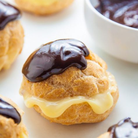 Boston Cream Puffs - Baker by Nature Cream Puff Flavors, Cream Puffs Recipe, Baker By Nature, Cream Puff Recipe, Boston Cream Pie, Puff Recipe, Homemade Pastries, Boston Cream, Baking Project