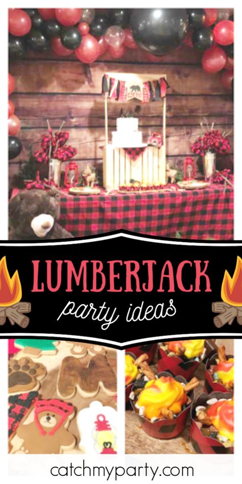 Birthday Camping Theme, Lumberjack Party Ideas, Lumberjack Birthday Party Decorations, Christmas In The Forest, Inexpensive Baby Shower Favors, Camping Baby Shower Theme, Lumberjack Party Decorations, Edible Party Favors, Lumberjack Birthday Party