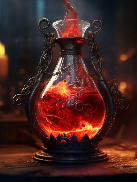 Poison Fantasy Art, Fantasy Potion, Fire Crystal, Artifact Art, Magic Potions, Magic Bottles, Perfume Bottle Design, Magic Potion, Fantasy Props