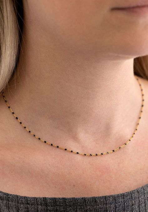 Black Halle Necklace Natural Life Black Beads Gold Chain Designs, Minimalist Accessories Jewellery, Pretty Gold Necklaces, Gold Earrings For Kids, Mangalsutra Chain, Gold Jewels Design, Black Beads Mangalsutra, Black Beads Mangalsutra Design, Gold Earrings Models