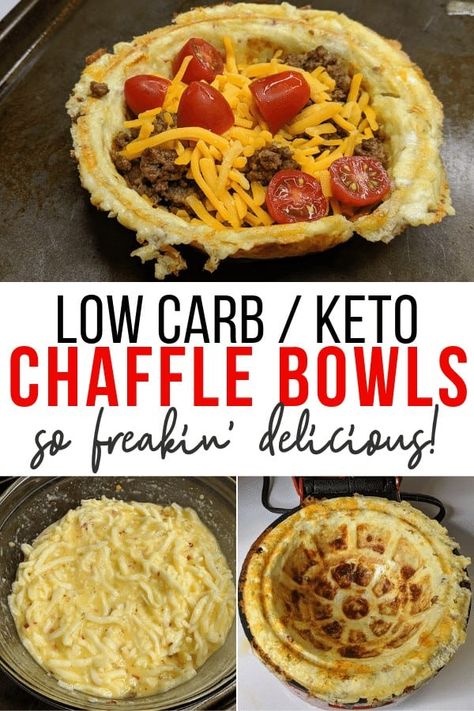 Waffle Bowl Recipe, Dash Mini Waffle Maker, Waffle Bowl Maker, Dash Recipes, Dash Recipe, Chaffle Recipes, Keto Chaffles, Mini Waffle Maker, Keto Chaffle