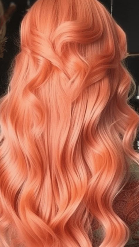 Peachy Hair Color, Peachy Pink Hair, Pastel Orange Hair, Pink Peach Hair, Blorange Hair, Peach Hair Colors, Coral Hair, Hair Colouring, Medium Hair Styles For Women