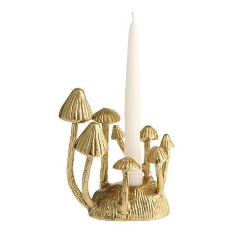 Brass Mushroom Cluster Taper Candle Holder by World Market Mushroom Candle Holder, Mushroom Cluster, Advent Candle Holder, Halloween Facts, Halloween Traditions, Taper Candle Holder, Advent Candles, Cost Plus World Market, Christmas Shop