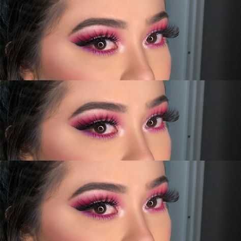 Maquillaje de ojos color fucsia.  Mira insta 👉 @yeimy_makeup Make Carnaval Rosa, Fuschia Makeup Looks, Make Up Fucsia, Magenta Makeup Look, Makeup Fucsia, Fucsia Makeup, Makeup Barbie, Chav Outfits, Slay Makeup