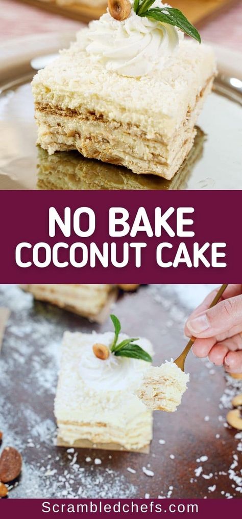 Coconut Ice Box Cake, Coconut Icebox Cake Recipes, No Bake Coconut Delight, Coconut Cream Layered Dessert, Frozen Coconut Cake Recipe, Coconut Custard Cake Recipe, Coconut Icebox Cake, Double Layer Coconut Cake, Divas Can Cook Coconut Cream Cake