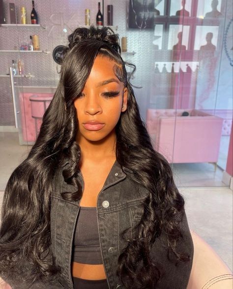 Styles With Frontal Wig, Straight Hairstyles Birthday, Teen Quickweave Hairstyles, Wig Hair Styling, Body Wave Frontal Wig Hairstyles Side Part, 3 Part Wig Hairstyles, Lace Front Wig Styles Black Women, 24inch Body Wave Wig Hairstyles, Creative Frontal Hairstyles