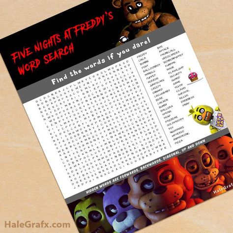 FREE Printable Five Nights at Freddy's Word Search Fnaf Birthday, Arcade Birthday Parties, Fnaf Party, Fnaf Crafts, Halloween Arts, Fnaf Freddy, 9th Birthday Parties, School Activity, Bingo Printable