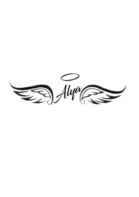 Name With Wings Tattoo, Angel Wings Halo Tattoo, Name Tattoos For Men, Beautiful Angel Tattoos, Baby Memorial Tattoos, Cards Tattoo, Halo Tattoo, Only Angel, Tattoos To Cover Scars