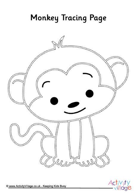 Monkey tracing page Monkey Craft, Pencil Skills, 5 Little Monkeys, Monkey Coloring Pages, Monkey Birthday Parties, Monkey Drawing, Pencil Control, Monkey Crafts, Busy Activities