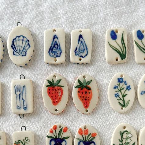 How To Make Porcelain Jewelry, Pottery Beads Handmade, Polymer Clay Charm Necklace, Ceramic Charms Diy, Handmade Jewelry Clay, How To Make Clay Charms, Earring Pairings, Clay Crafts Earrings, Martisoare Handmade Ideas