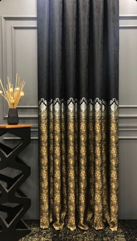 ◘Our contemporary style curtain can easily match with modern indoor furniture and change the mood of your home. ◘If you are undecided about the color and model selection, you can get help from our interior designer free of charge. ◘Your order is prepared and shipped within 3 business days after it is created. ◘Average cargo delivery time; 🌎America: 3-5 working days 🌍 Europe: 2-4 working days 🌍UK: 2-4 working days Bedroom Decor Curtains, Black And Gold Curtains, Gold Drapes, Behind The Curtain, Gold Curtains, Decor Curtains, Luxury Curtains, Modern Curtains, Home Curtains