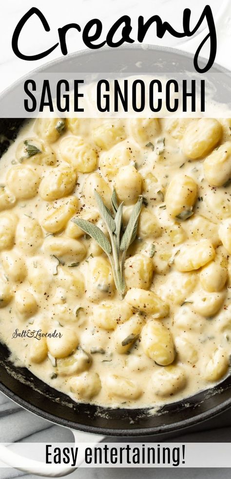 Sage And Brown Butter Gnocchi, Gnocchi With Sage Butter Sauce, Sage Butter Gnocchi, Gnocchi Recipes Cream Sauce, Butter Gnocchi Recipes, Creamy Sage Sauce, Creamy Sage Pasta Sauce, Creamy Sage Butter Sauce, Brown Butter Sage Gnocchi