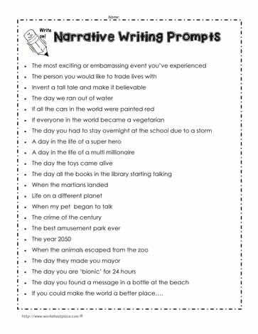 Narrative-Writing-Prompts Grade 5 Writing Prompts, Narrative Writing Prompts First Grade, Narrative Writing Prompts 2nd, Fictional Narrative Writing Prompts, Writing Prompts For 5th Grade, Narrative Writing Topics, Personal Narrative Essay Examples, Narrative Writing Ideas, Narrative Essay Outline