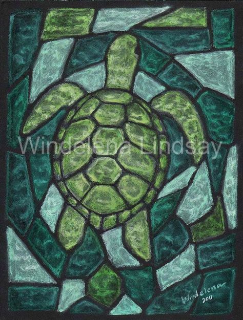 Stained glass turtle Sea Turtle Mosaic Pattern, Stained Glass Turtle, Bottle Sketch, Turtle Quilt, Glass Turtle, Turtle Crafts, Sea Turtle Art, Glass Frog, Turtle Art