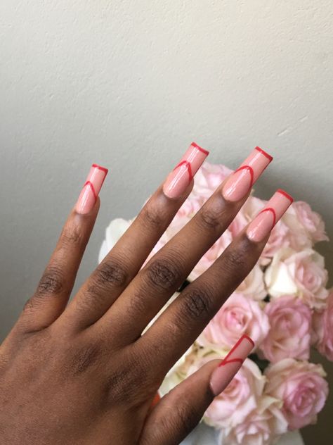 Nail Outline, Nails With Red, Tapered Square Nails, Kiss Nails, Red Acrylic Nails, Tapered Square, Pink Friday, Red Nail, Square Nails