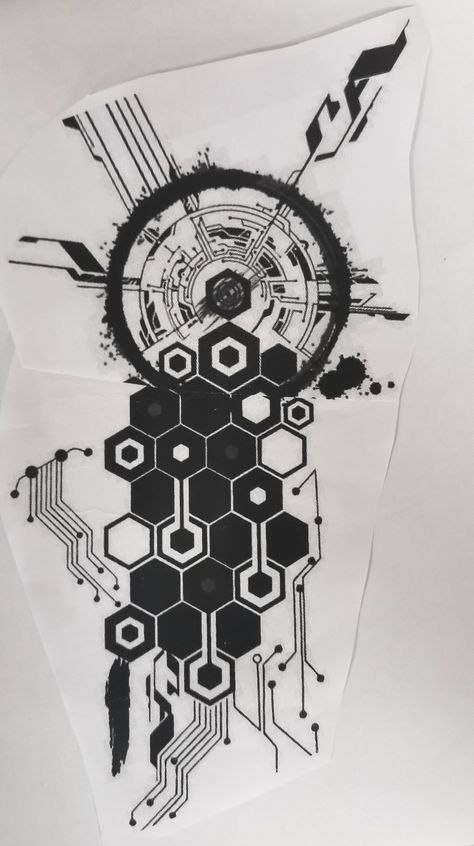 Futuristic Tattoo Sleeve, Geometric Cyberpunk Tattoo, Scifi Tattoo Ideas, Cyberpunk Tattoo Arm, Cyberpunk Anime Tattoo, Cyberpunk Sandevistan, Gear Tattoo Design, Tatto Clock, Cyberpunk Tattoo Design Ideas