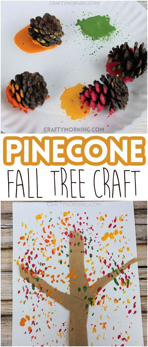 Nature Art Projects For Preschoolers, Pinecone Art Preschool, Pine Cone Crafts For Preschoolers, Harvest Projects For Toddlers, Pinecone Painting Preschool, Tree Art Crafts For Preschoolers, Preschool Fall Arts And Crafts, Pinecone Crafts For Preschoolers, Preschool Activities Nature