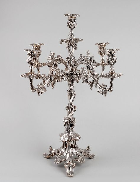 Grand four-arm silver-plated antique English candelabra with grapevine decoration circa 1890 with removable branches, 59cm tall. From The London Silver Vaults. Bocuse Dor, Silver Candelabra, Multiple Candles, Candelabra Chandeliers, Moldavite Jewelry, Four Arms, Silver Table, Vintage Silverplate, Art N Craft