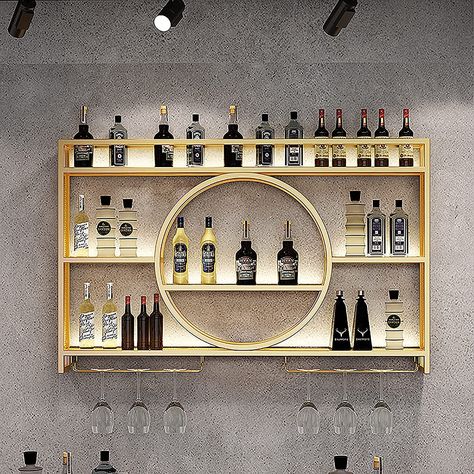 Modern Metal Wall Mounted Wine Display Rack, Bar Unit Floating Shelves, Wall-Mounted Wine Racks, Glass Rack Iron Display Stand Wine Holder With Shelves, For Home, Restaurant, Bars ( Color : Gold , Siz Wine Bottle Shelf, Wall Mounted Kitchen Storage, Wall Mounted Display Cabinets, Restaurant Bars, Hanging Wine Glass Rack, Liquor Shelf, Wine Rack Bar, Hanging Wine Rack, Kitchen Wine Rack