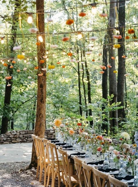 Forest Festival Wedding, Wedding Forest Flowers, Intimate Whimsical Wedding, Woodsy Summer Wedding, Wild Flower Backyard Wedding, Bright Forest Wedding, Colorful Cottagecore Wedding, Midsommer Theme Wedding, Wildflower Woods Wedding