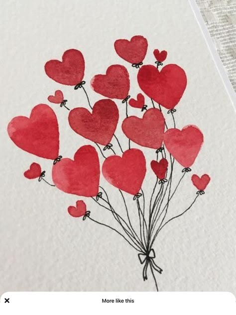 Love Painting Ideas Easy, Watercolor Love Paintings, Watercolor Valentines Day Cards, Valentine’s Day Card Ideas, Valentine’s Day Paintings, Valentines Day Drawing Ideas, Watercolor Valentines Cards, Valentine's Painting, Birthday Card Drawing Ideas