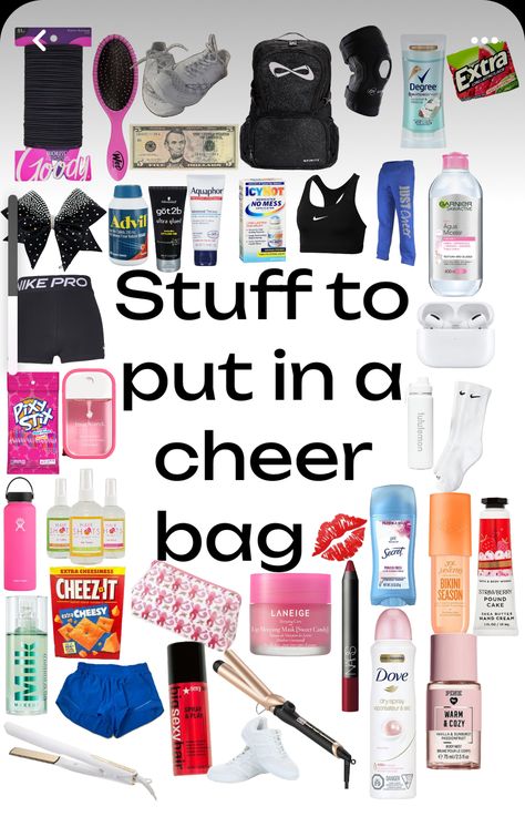 Cheer Survival Kit, Cheer Practice Outfits, Cheerleading Bags, Cheer Dance Routines, Cheer Backpack, Cheer Hacks, Cheer Tryouts, Cheer Routines, Cute Cheer Pictures