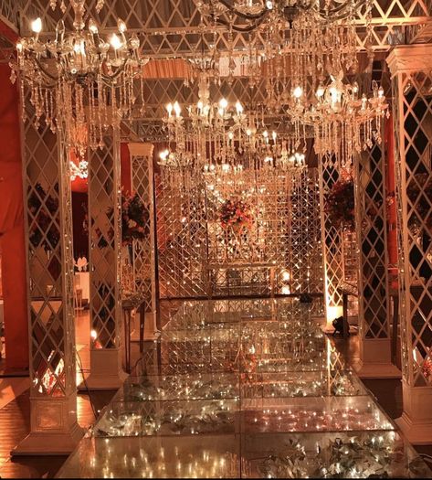 Sheesh Mahal Wedding Decor, Royal Indian Wedding Decor, Fairmont Wedding, Glamorous Wedding Venue, Sufi Night, Weddings Decorations Elegant Romantic, Sheesh Mahal, Wedding Walkway, Royal Indian Wedding