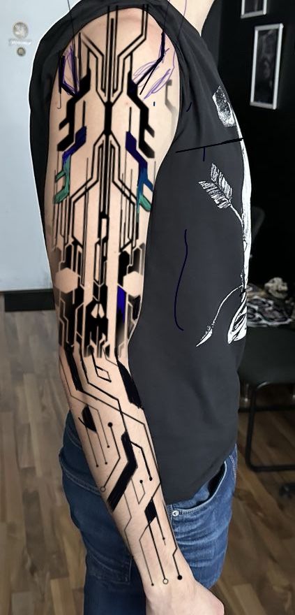 Abstract Geometry Tattoo, Cyberpunk Tattoo Sleeve, Futuristic Tattoo Cyberpunk, Tron Tattoo, Biomechanics Tattoo, Android Tattoo, Sci Fi Tattoo, Mech Tattoo, Circuit Board Tattoo