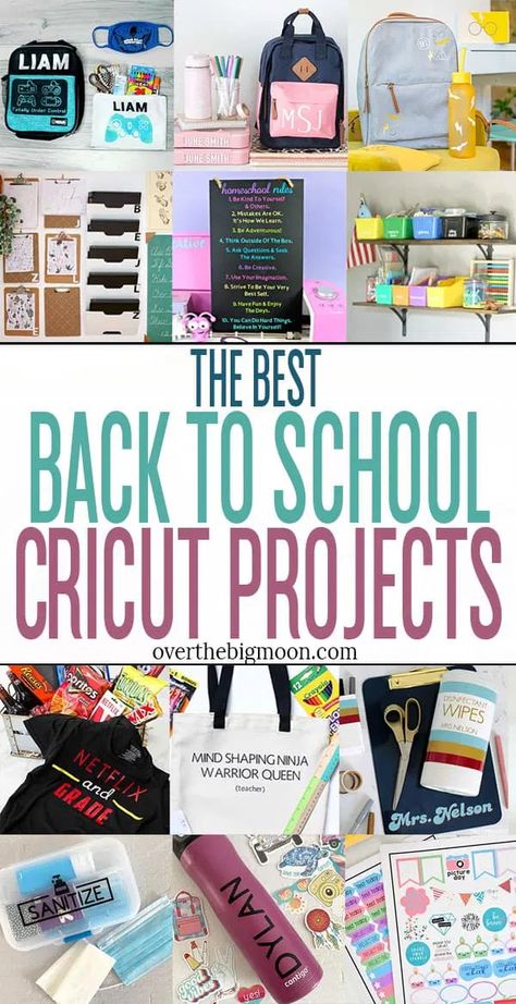 A fun collection of the best Cricut Back to School Projects made using your Cricut machine, vinyl, iron-on vinyl, and more! From overthebigmoon.com #Cricut #CricutCreated #CricutMade #CricutExploreAir2 #CricutJoy #CricutMaker School Cricut Projects, Bedroom Pantry, Birthday Gifts Friend, Back To School Projects, Christmas Teacher Gifts, Personalized School Supplies, Teacher Projects, Homeschool Projects, Diy Back To School