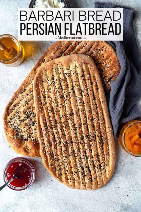 Learn how to make Barbari bread (traditional Persian flatbread) with this easy homemade bread recipe and ingredients readily available from your local supermarket. Persian Flatbread, Barbari Bread, Mediterranean Bread, Easy Homemade Bread, Homemade Bread Recipe, Local Supermarket, The Mediterranean Dish, Homemade Bread Recipes Easy, Homemade Bread Easy