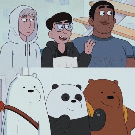 We Bare Bears Human, Disney Characters As Humans, Ice Bear We Bare Bears, Cartoon Characters As Humans, Dark Comics, Anime Vs Cartoon, Cartoon As Anime, Ice Bears, We Bear