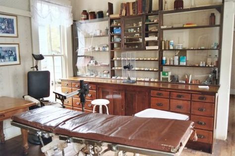 A Doctor's office approx 1860 Doctors Home Office, Doctor Office Asthetic, Fantasy Doctor Office, Rural Doctor Aesthetic, Vintage Doctors Office, Victorian Doctors Office, 1800 Doctor, Medical Clinic Aesthetic, Nurses Office Aesthetic